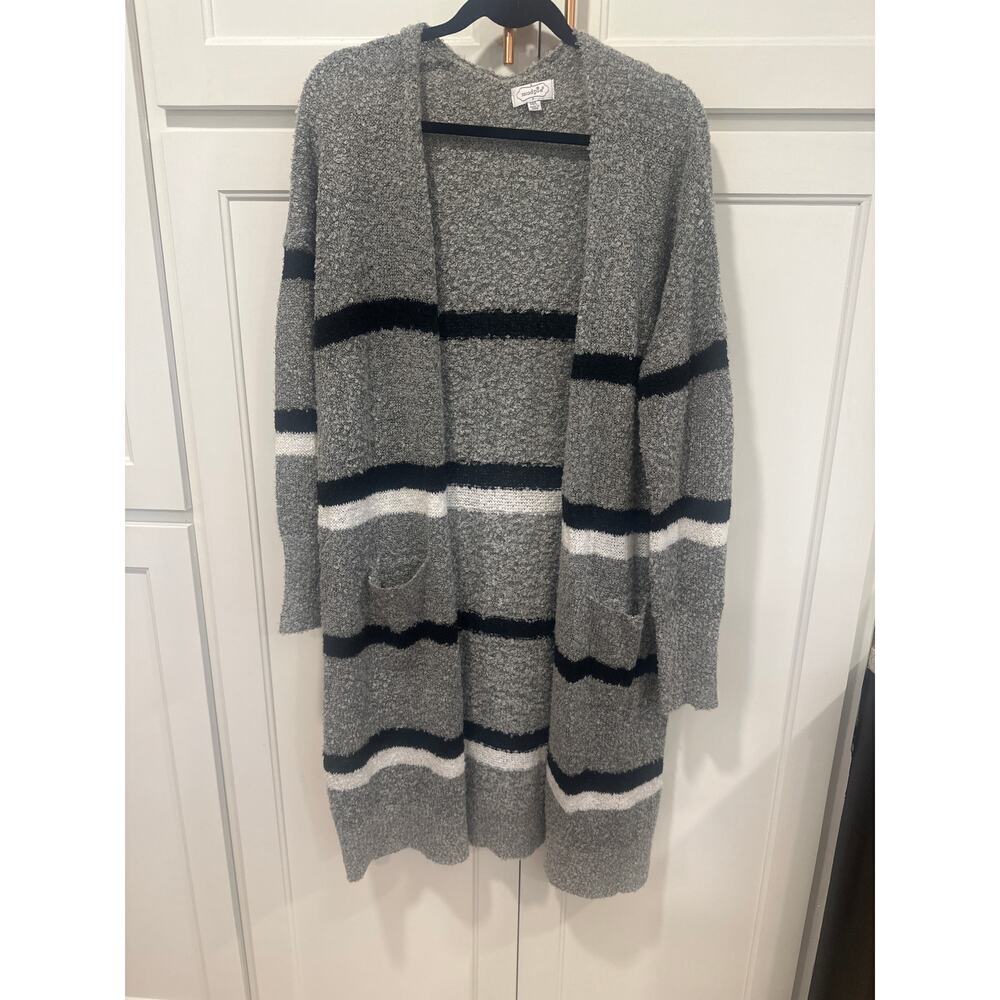 Mudpie fall winter striped sweater cardigan gray black white M/L